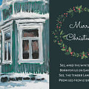 Nordic Town Houses - Green House Christmas Card Version Art Print