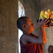 Novice Monk Making An Offering Art Print