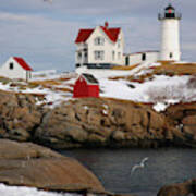 Nubble Light - Cape Neddick Lighthouse Seascape Landscape Rocky Coast Maine Art Print