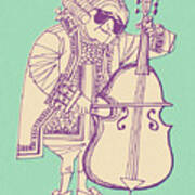 Old Man In Sunglasses Playing Double Bass Art Print