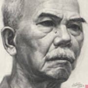 Old Man's Head Portrait-part-arttopan Drawing-portrait Realistic Carbon Pencil Sketch Art Print