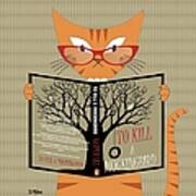 Orange Cat Reading Art Print