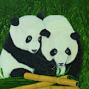 Panda Bears And Bamboo Art Print