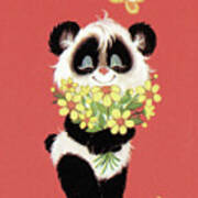 Panda With Flowers Art Print