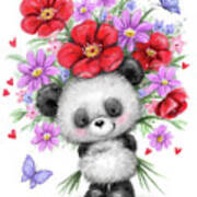 Panda With Flowers Art Print