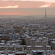 Paris Skyline In Snow Art Print