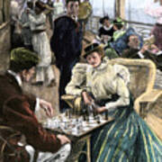 Passenger Leisure On The Deck Of A P & O Liner, Chess Game, Reading, Conversation, Under The Gaze Of A Crew Member, Circa 1900 Colour Engraving Art Print