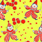 Pattern Of Clowns With Balloons Art Print