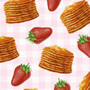 Pattern Of Pancakes And Strawberries Art Print