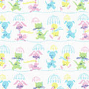Pattern Of Young Animals Carrying Umbrellas Art Print