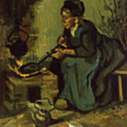 Peasant Woman Cooking By A Fireplace Art Print