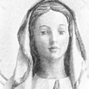 Pencil Sketch With Vignette Of Blessed Virgin Mary Art Print