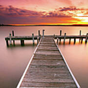 Pier In Lake Macquarie At Sunset Art Print