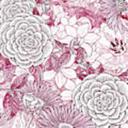 Pink Watercolor Botanical Flowers Garden Flowerbed Ii Art Print