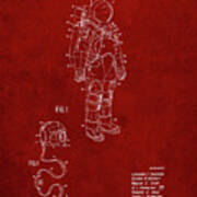 Pp309-burgundy Apollo Space Suit Patent Poster Art Print