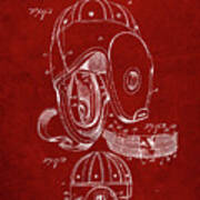 Pp73-burgundy Football Leather Helmet 1927 Patent Poster Art Print