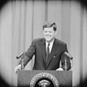 President Kennedy Smiling At Press Art Print