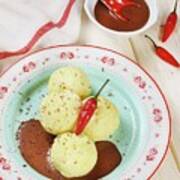Quark Dumplings With A Chilli And Chocolate Sauce Art Print