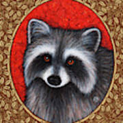 Raccoon Portrait - Brown Border Art Print
