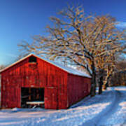 Red White And Blue - Wi Tobacco Barn On A Frigid Winter Morning At Sunrise Art Print