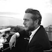 Reflecting, Paul Newman, Movie Star, Cruising Venice, Enjoying A Cuban Cigar, Black And White Art Print