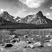 Reflection On Waterfowl Lake Banff National Park Alberta Canada Rocky Black And White Art Print