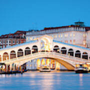 Rialto Bridge Panoramic At Dusk, Venice Art Print