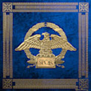 Roman Empire - Gold Roman Imperial Eagle Over Blue Velvet Art Print
