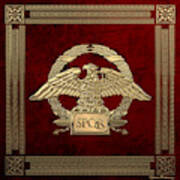 Roman Empire - Gold Roman Imperial Eagle Over Red Velvet Art Print