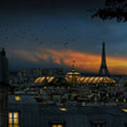 Roofs Of Paris At Blue Hour Art Print