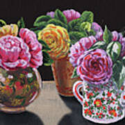 Roses In Three Vases Floral Impressionism Art Print