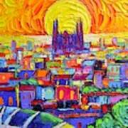 Sagrada Familia From Park Guell At Sunrise Barcelona Abstract Cities Impasto Painting Ana Edulescu Art Print