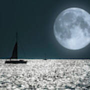 Sailing Into The Full Moon Art Print