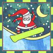 Santa Claus Snowboarding 4 Art Print