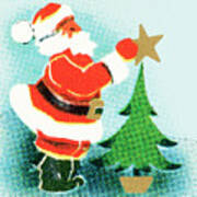 Santa Puts The Star On The Tree Art Print