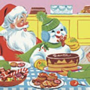 Santa, Snowman And Elf Art Print