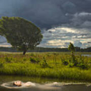 Seductive Naked Girl In The Lake Art Print
