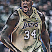 Shaquille O'Neal LOS ANGELES LAKERS OIL ART Mixed Media by Joe