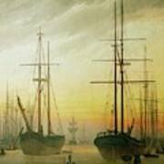Ships In The Harbour. Oil On Canvas. Art Print