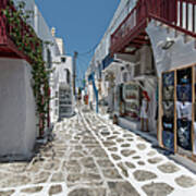 Shopping Street In Mykonos Art Print