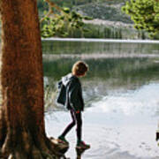 Side View Of Girl Standing In Lake At Inyo National Forest Art Print