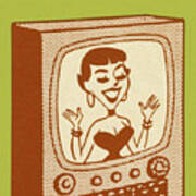 Smiling Woman On Tv Art Print