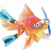 Snorkeling Fish (two Flippers) Art Print