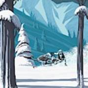 Snowmobile Landscape Art Print