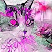 Stained Glass Cat Profile Purple Art Print
