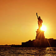 Statue Of Liberty Silhouetted At Dusk - Art Print