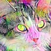Stunning Watercolor Cat Face Green Eyes Art Print