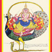 Subrahmanya On A Peacock On A Cobra Art Print