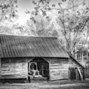 Sunlight On The Barn In Spring In Black And White Art Print