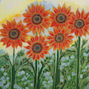 Sunny Red-orange Sunflowers Art Print